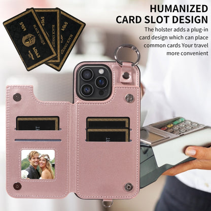 For iPhone 16 Pro Max Rhombic Texture Card Bag Phone Case with Short Lanyard(Rose Gold) - iPhone 16 Pro Max Cases by buy2fix | Online Shopping UK | buy2fix