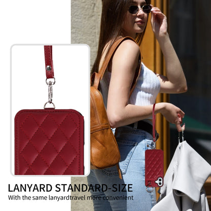 For iPhone 16 Plus Rhombic Texture Card Bag Phone Case with Short Lanyard(Wine Red) - iPhone 16 Plus Cases by buy2fix | Online Shopping UK | buy2fix