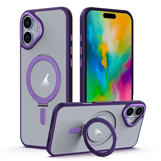 For iPhone 16 MagSafe Airbag Shockproof Frosted Phone Case with Fold Holder(Purple) - iPhone 16 Cases by buy2fix | Online Shopping UK | buy2fix