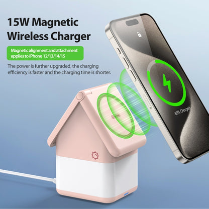 DUZZONA W20 4 in 1 15W Magnetic Wireless Charger Station(Pink) - Wireless Charger by DUZZONA | Online Shopping UK | buy2fix