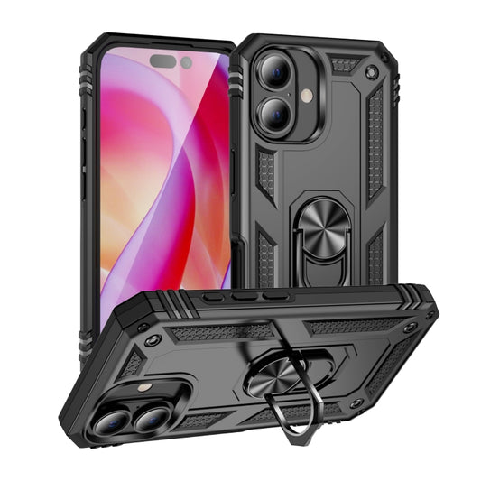 For iPhone 16 Plus Shockproof TPU Hybrid PC Phone Case with Holder(Black) - iPhone 16 Plus Cases by buy2fix | Online Shopping UK | buy2fix