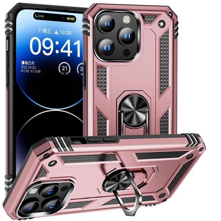 For iPhone 16 Pro Shockproof TPU Hybrid PC Phone Case with Holder(Rose Gold) - iPhone 16 Pro Cases by buy2fix | Online Shopping UK | buy2fix