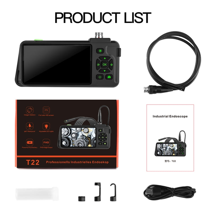 T22 4.5 inch IPS Color Screen 5.5mm Single Camera Hard Cable Industrial Endoscope, Length:1m(Black Orange) -  by buy2fix | Online Shopping UK | buy2fix