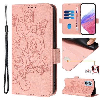 For Blackview A52 Embossed Rose RFID Anti-theft Leather Phone Case(Pink) - More Brand by buy2fix | Online Shopping UK | buy2fix