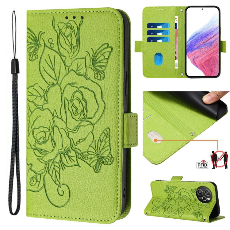 For Blackview Shark 8 Embossed Rose RFID Anti-theft Leather Phone Case(Green) - More Brand by buy2fix | Online Shopping UK | buy2fix