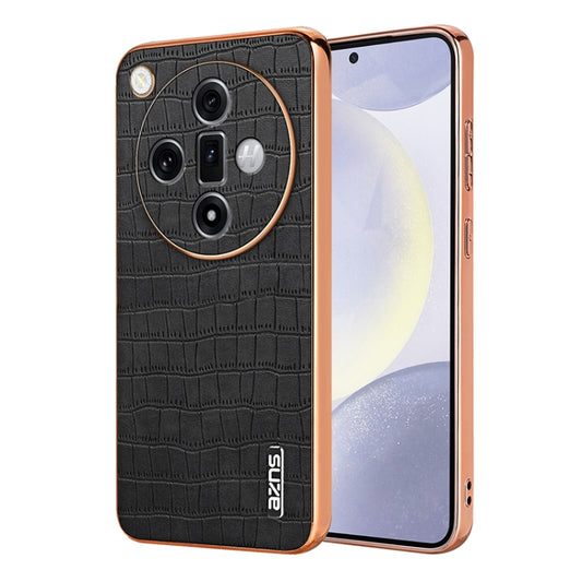 For OPPO Find X7 Ultra AZNS Electroplated Frame Crocodile Texture Full Coverage Phone Case(Black) - Find X7 Ultra Cases by AZNS | Online Shopping UK | buy2fix