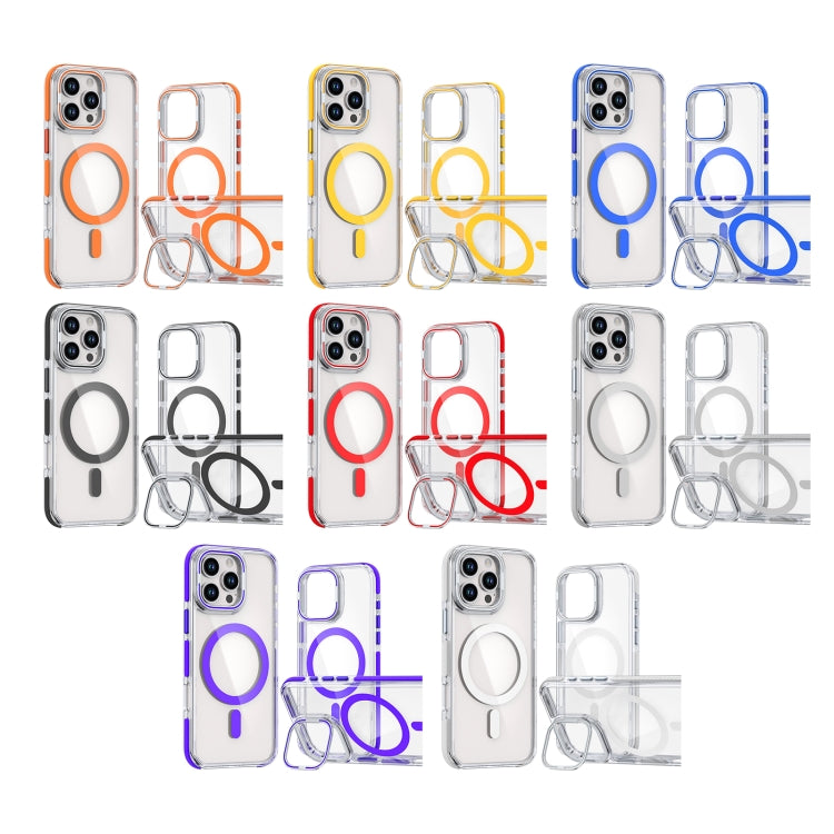 For iPhone 16 Pro Max Dual-Color Clear Acrylic Hybrid TPU Lens Flip Holder MagSafe Phone Case(Orange) - iPhone 16 Pro Max Cases by buy2fix | Online Shopping UK | buy2fix