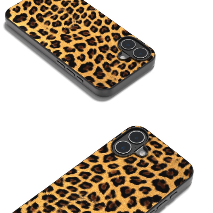 For iPhone 16 Black Frame Leopard Phone Case(Golden Leopard) - iPhone 16 Cases by buy2fix | Online Shopping UK | buy2fix