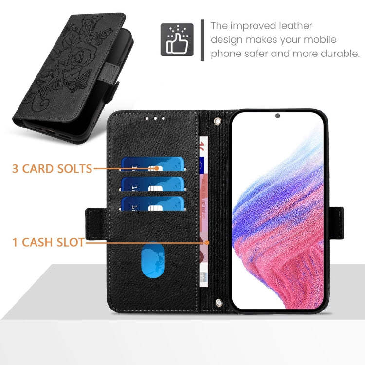 For Redmi K70 Ultra 5G Global Embossed Rose RFID Anti-theft Leather Phone Case(Black) - Xiaomi Cases by buy2fix | Online Shopping UK | buy2fix