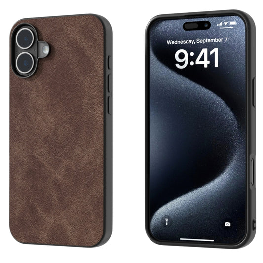 For iPhone 16 Plus Black Frame PU Leather Full Coverage Phone Case(Coffee) - iPhone 16 Plus Cases by buy2fix | Online Shopping UK | buy2fix