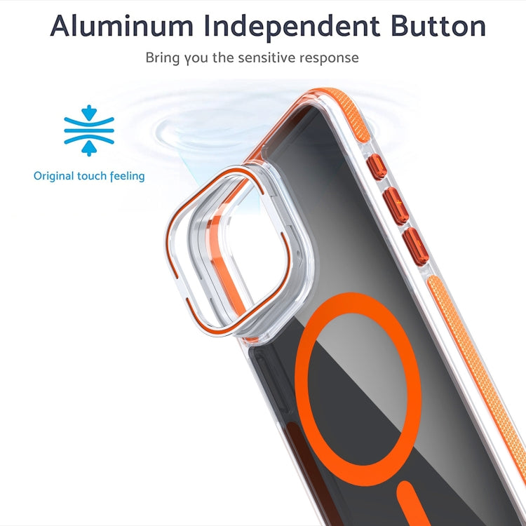 For iPhone 16 Magsafe Dual-Color Transparent Black Lens Holder Phone Case(Orange) - iPhone 16 Cases by buy2fix | Online Shopping UK | buy2fix