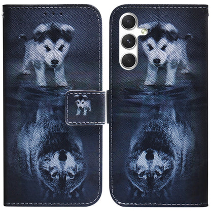 For Samsung Galaxy S25 5G Coloured Drawing Flip Leather Phone Case(Wolf and Dog) - Galaxy S25 5G Cases by buy2fix | Online Shopping UK | buy2fix