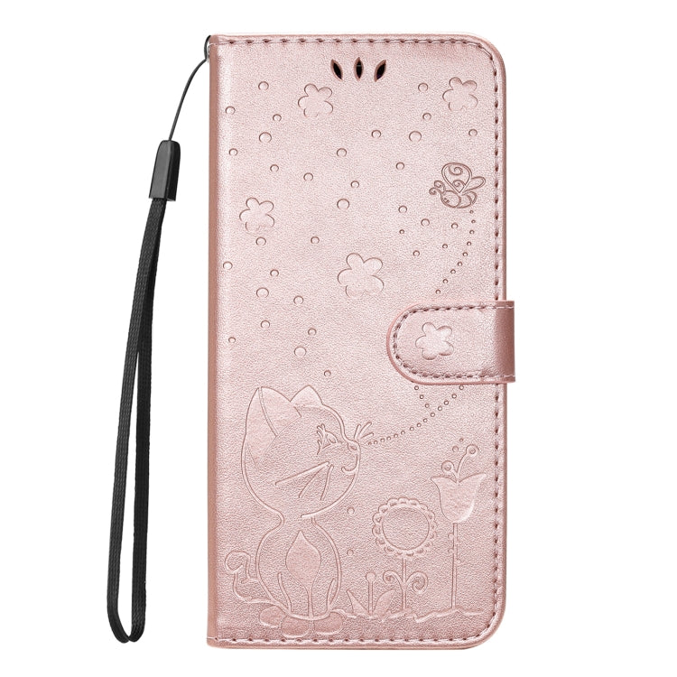 For Samsung Galaxy S25 Ultra 5G Cat and Bee Embossed Flip Leather Phone Case(Rose Gold) - Galaxy S25 Ultra 5G Cases by buy2fix | Online Shopping UK | buy2fix