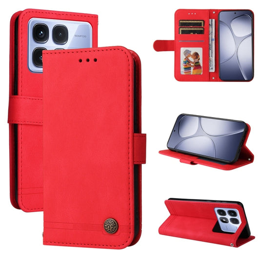 For Redmi K70 Ultra Skin Feel Life Tree Metal Button Leather Phone Case(Red) - Xiaomi Cases by buy2fix | Online Shopping UK | buy2fix