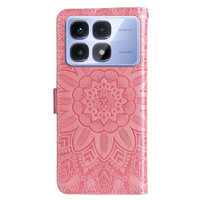 For Redmi K70 Ultra Embossed Sunflower Leather Phone Case(Rose Gold) - Xiaomi Cases by buy2fix | Online Shopping UK | buy2fix