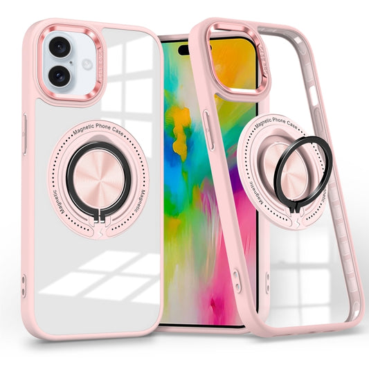 For iPhone 16 Magnetic Rotating Ring Holder Phone Case(Pink) - iPhone 16 Cases by buy2fix | Online Shopping UK | buy2fix