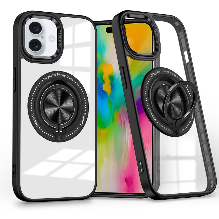 For iPhone 16 Magnetic Rotating Ring Holder Phone Case(Black) - iPhone 16 Cases by buy2fix | Online Shopping UK | buy2fix