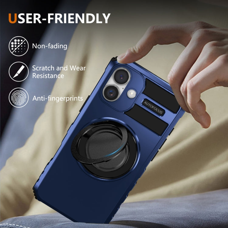 For iPhone 16 Rotating Magnetic Holder Phone Case(Royal Blue) - iPhone 16 Cases by buy2fix | Online Shopping UK | buy2fix