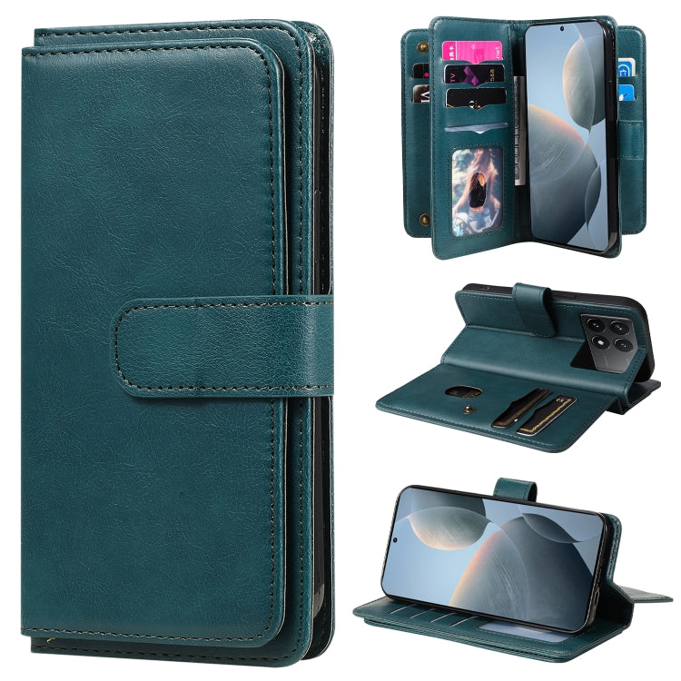 For Redmi K70 Multi-Function Wallet 10 Card Slots Leather Phone Case(Dark Green) - K70 Cases by buy2fix | Online Shopping UK | buy2fix