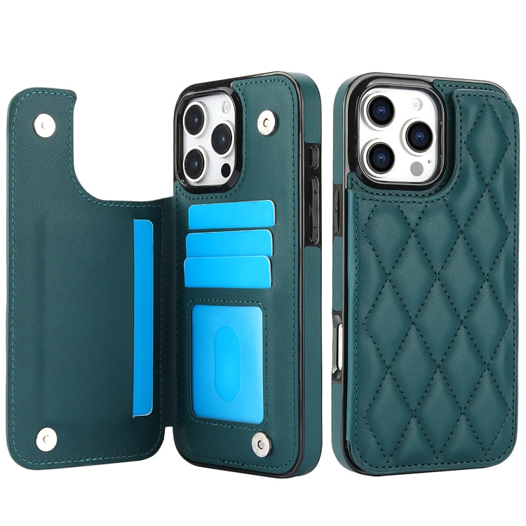 For iPhone 16 Pro Double Buckle Rhombic PU Leather Phone Case(Green) - iPhone 16 Pro Cases by buy2fix | Online Shopping UK | buy2fix