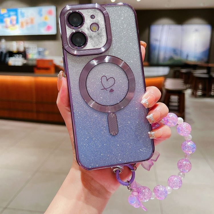 For iPhone 11 Loves Gradient Glitter Bracelets Carbon Fiber Magsafe TPU Phone Case(Purple) - iPhone 11 Cases by buy2fix | Online Shopping UK | buy2fix