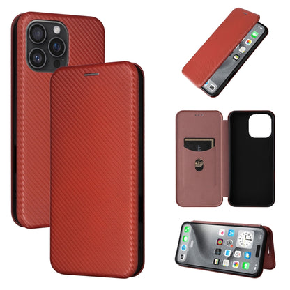 For iPhone 16 Pro Max Carbon Fiber Texture Flip Leather Phone Case(Brown) - iPhone 16 Pro Max Cases by buy2fix | Online Shopping UK | buy2fix