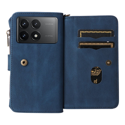 For Redmi K70 Skin Feel Multi Card Slots Zipper Wallet Leather Phone Case(Blue) - K70 Cases by buy2fix | Online Shopping UK | buy2fix