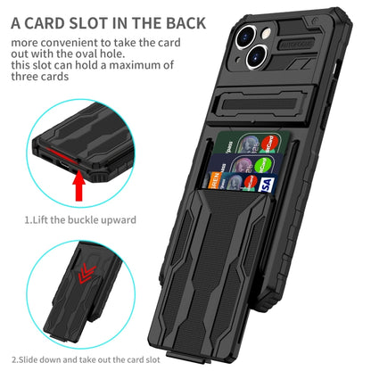 For iPhone 15 Kickstand Armor Card Wallet Phone Case(Black) - iPhone 15 Cases by buy2fix | Online Shopping UK | buy2fix