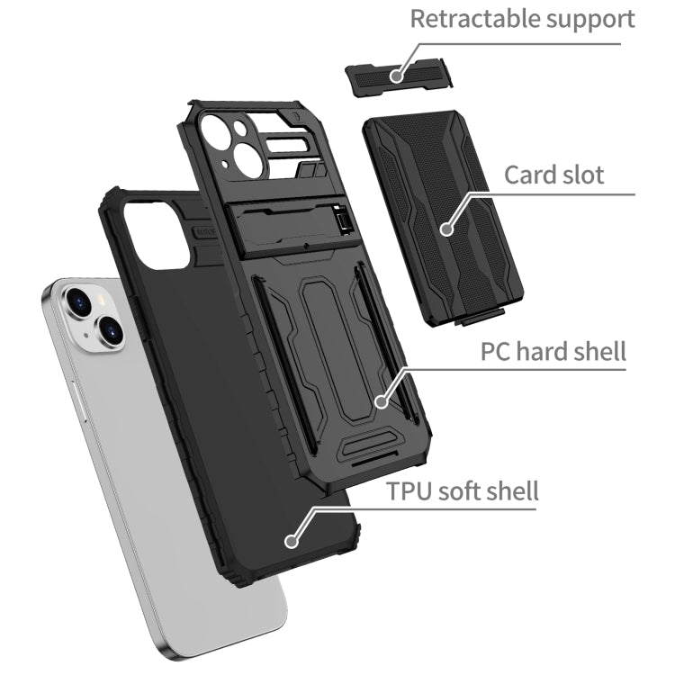 For iPhone 15 Kickstand Armor Card Wallet Phone Case(Black) - iPhone 15 Cases by buy2fix | Online Shopping UK | buy2fix