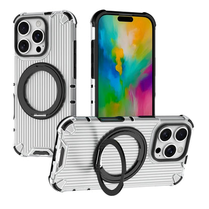 For iPhone 16 Pro Grating 360 Degree Rotating Holder Shockproof Phone Case(Transparent) - iPhone 16 Pro Cases by buy2fix | Online Shopping UK | buy2fix