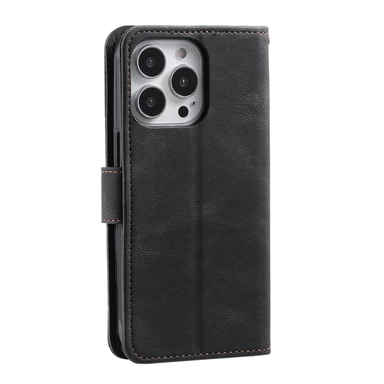 For iPhone 16 Pro Nail Skin Feel Stitching Calf Texture Leather Phone Case(Black) - iPhone 16 Pro Cases by buy2fix | Online Shopping UK | buy2fix