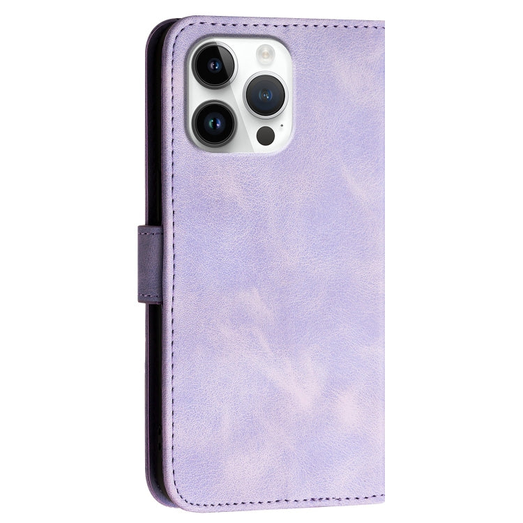 For iPhone 16 Pro Max YX0080 Grid Butterfly Embossed Pattern Flip Leather Phone Case with Lanyard(Light Purple) - iPhone 16 Pro Max Cases by buy2fix | Online Shopping UK | buy2fix