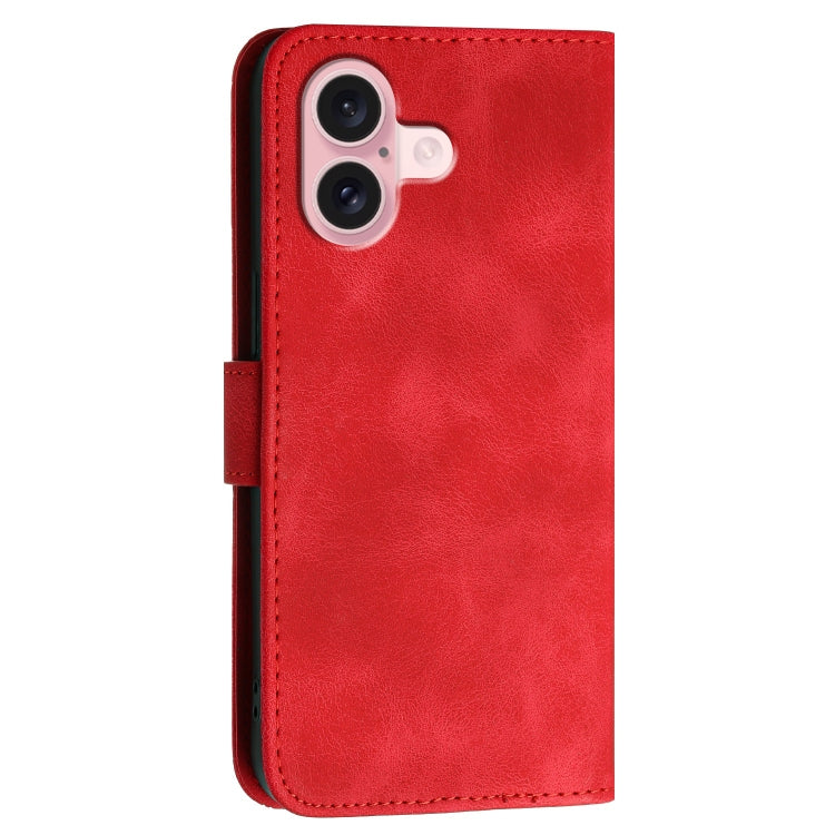 For iPhone 16 YX0080 Grid Butterfly Embossed Pattern Flip Leather Phone Case with Lanyard(Red) - iPhone 16 Cases by buy2fix | Online Shopping UK | buy2fix