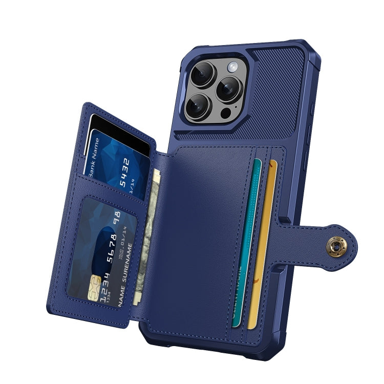 For iPhone 16 Pro Magnetic Wallet Card Bag Leather Phone Case(Blue) - iPhone 16 Pro Cases by buy2fix | Online Shopping UK | buy2fix