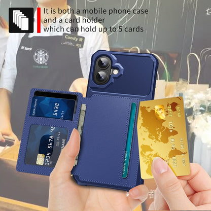 For iPhone 16 Magnetic Wallet Card Bag Leather Phone Case(Blue) - iPhone 16 Cases by buy2fix | Online Shopping UK | buy2fix