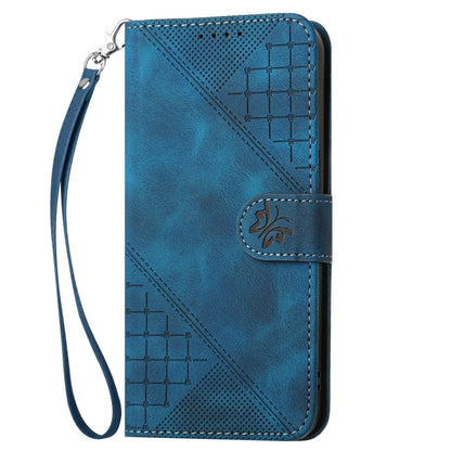 For Motorola Edge 2024 5G Global YX0080 Grid Butterfly Embossed Pattern Flip Leather Phone Case with Lanyard(Dark Blue) - Motorola Cases by buy2fix | Online Shopping UK | buy2fix