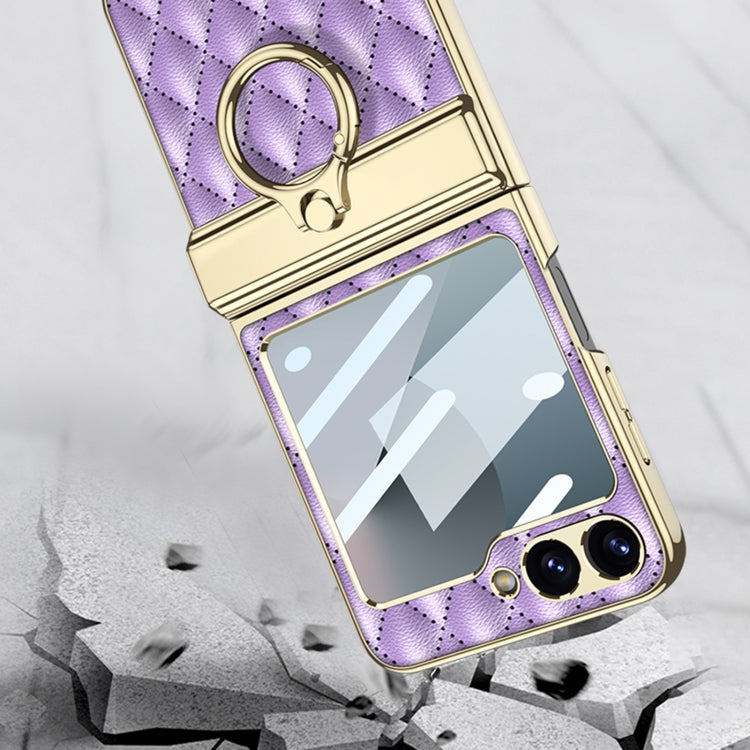 For Samsung Galaxy Z Flip6 GKK Rhombus Pattern Integrated Electroplated Leather Phone Case with Ring(Purple) - Galaxy Z Flip6 5G Cases by GKK | Online Shopping UK | buy2fix