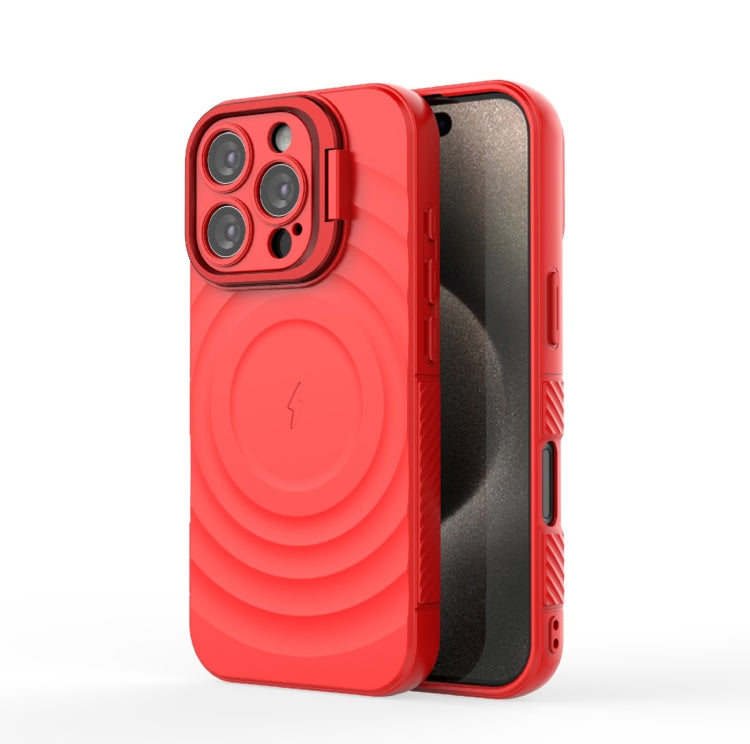 For iPhone 16 Pro Lens Frame Bracket Corrugated MagSafe Phone Case(Red) - iPhone 16 Pro Cases by buy2fix | Online Shopping UK | buy2fix