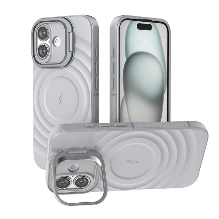 For iPhone 16 Lens Frame Bracket Corrugated MagSafe Phone Case(Grey) - iPhone 16 Cases by buy2fix | Online Shopping UK | buy2fix