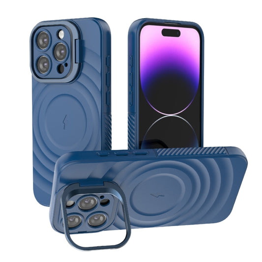 For iPhone 15 Pro Lens Frame Bracket Corrugated MagSafe Phone Case(Dark Blue) - iPhone 15 Pro Cases by buy2fix | Online Shopping UK | buy2fix