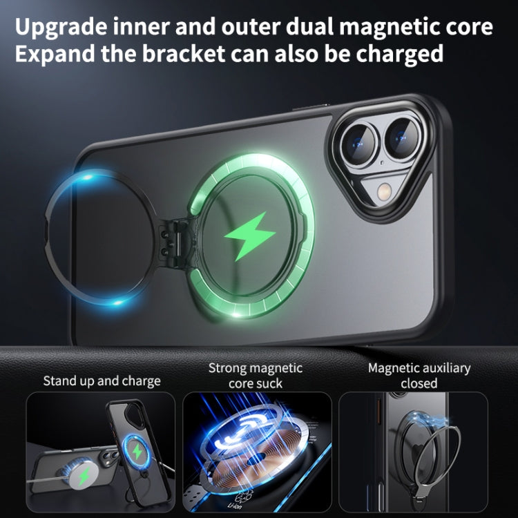 For iPhone 16 Plus Double Ring MagSafe Magnetic Holder Phone Case(Transparent) - iPhone 16 Plus Cases by buy2fix | Online Shopping UK | buy2fix