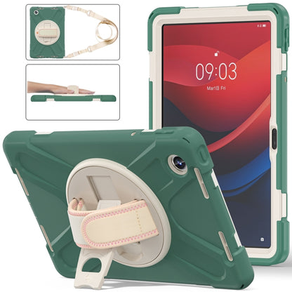 For Lenovo Tab M11 /Xiaomi Pad 11 2024 Rotatable Holder Silicone Hybrid PC Tablet Case with Shoulder Strap(Emerald Green) - Lenovo by buy2fix | Online Shopping UK | buy2fix