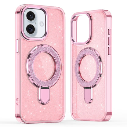 For iPhone 16 Plus Glitter Ring Holder MagSafe Phone Case(Pink) - iPhone 16 Plus Cases by buy2fix | Online Shopping UK | buy2fix