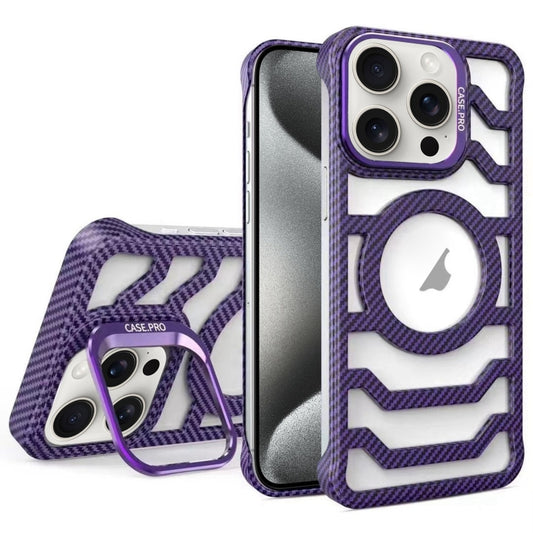 For iPhone 15 Pro Max Borderless Carbon Fiber Lens Protection Bracket MagSafe Phone Case(Purple) - iPhone 15 Pro Max Cases by buy2fix | Online Shopping UK | buy2fix