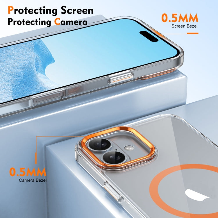 For iPhone 16 Ice Feel HD Transparent MagSafe PC Full Coverage Phone Case(Orange) - iPhone 16 Cases by buy2fix | Online Shopping UK | buy2fix