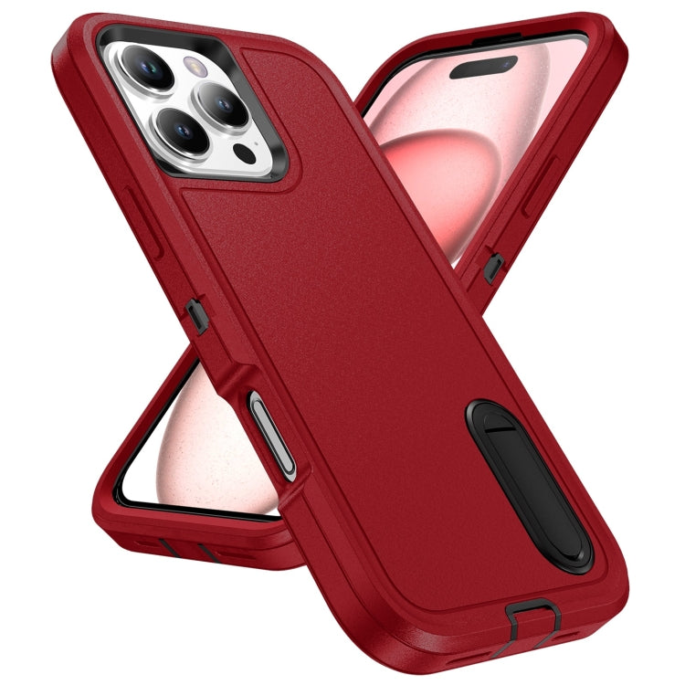 For iPhone 16 Pro Max Rugged PC + Silicone Phone Case with Holder(Red+Black) - iPhone 16 Pro Max Cases by buy2fix | Online Shopping UK | buy2fix