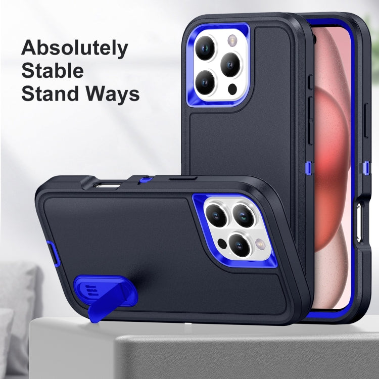 For iPhone 16 Pro Rugged PC + Silicone Phone Case with Holder(Dark Blue+Royal Blue) - iPhone 16 Pro Cases by buy2fix | Online Shopping UK | buy2fix