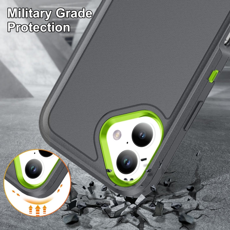 For iPhone 16 Plus Rugged PC + Silicone Phone Case with Holder(Grey+Fresh Green) - iPhone 16 Plus Cases by buy2fix | Online Shopping UK | buy2fix