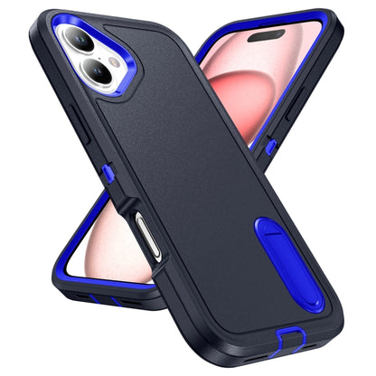 For iPhone 16 Rugged PC + Silicone Phone Case with Holder(Dark Blue+Royal Blue) - iPhone 16 Cases by buy2fix | Online Shopping UK | buy2fix