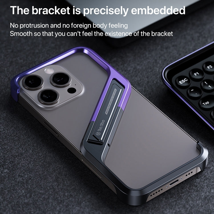 For iPhone 16 Pro S-shaped Stand Frameless Metal Phone Case(Black Purple) - iPhone 16 Pro Cases by buy2fix | Online Shopping UK | buy2fix